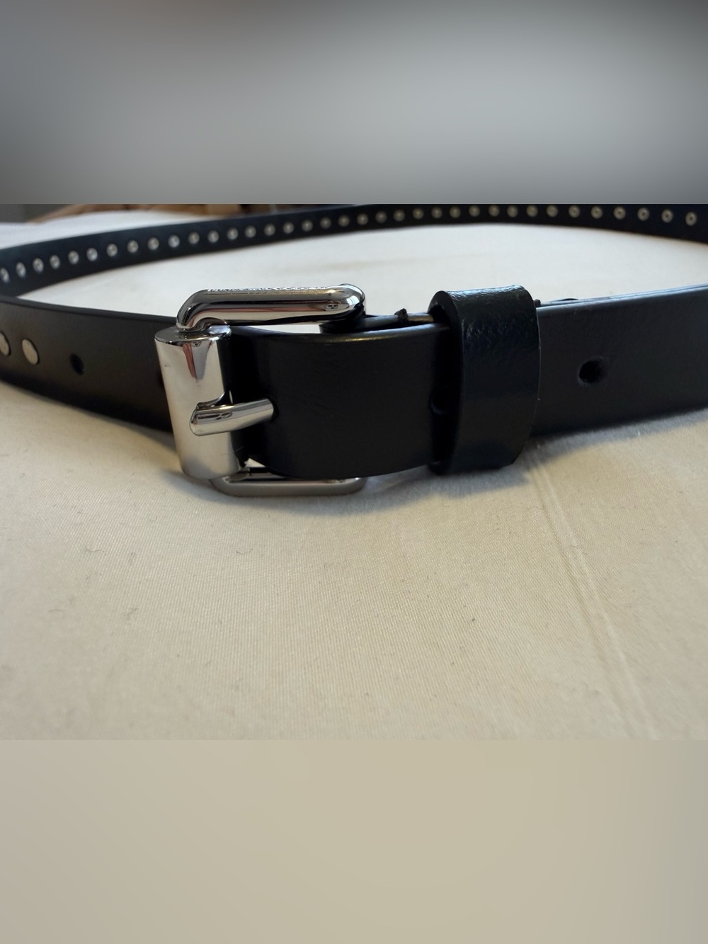 Rebecca Minkoff Studded Leather Belt thin flat studs silver